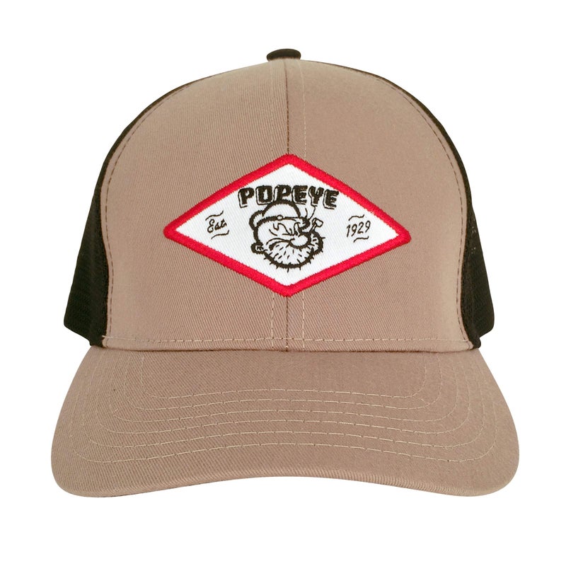 Tee Luv Popeye Cartoon Hat - Retro Popeye The Sailor Trucker Style Cap (Tan and Black) - Image 2
